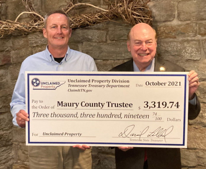 Tennessee Treasurer Returns More Than $3,300 in Unclaimed Property to Maury County Government