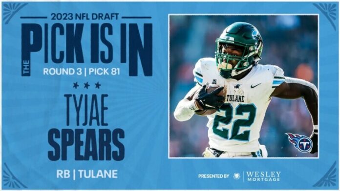 Titans Select Tulane RB Tyjae Spears in the Third Round of Friday's NFL Draft