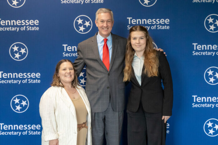 Pictured (left to right): Tia Lammert Miller, Columbia State student development coordinator; Tre Hargett, Tennessee secretary of state; and Sasha Erickson, Columbia State student government association president.