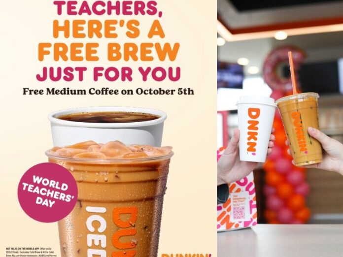 dunkin free coffee world teacher day
